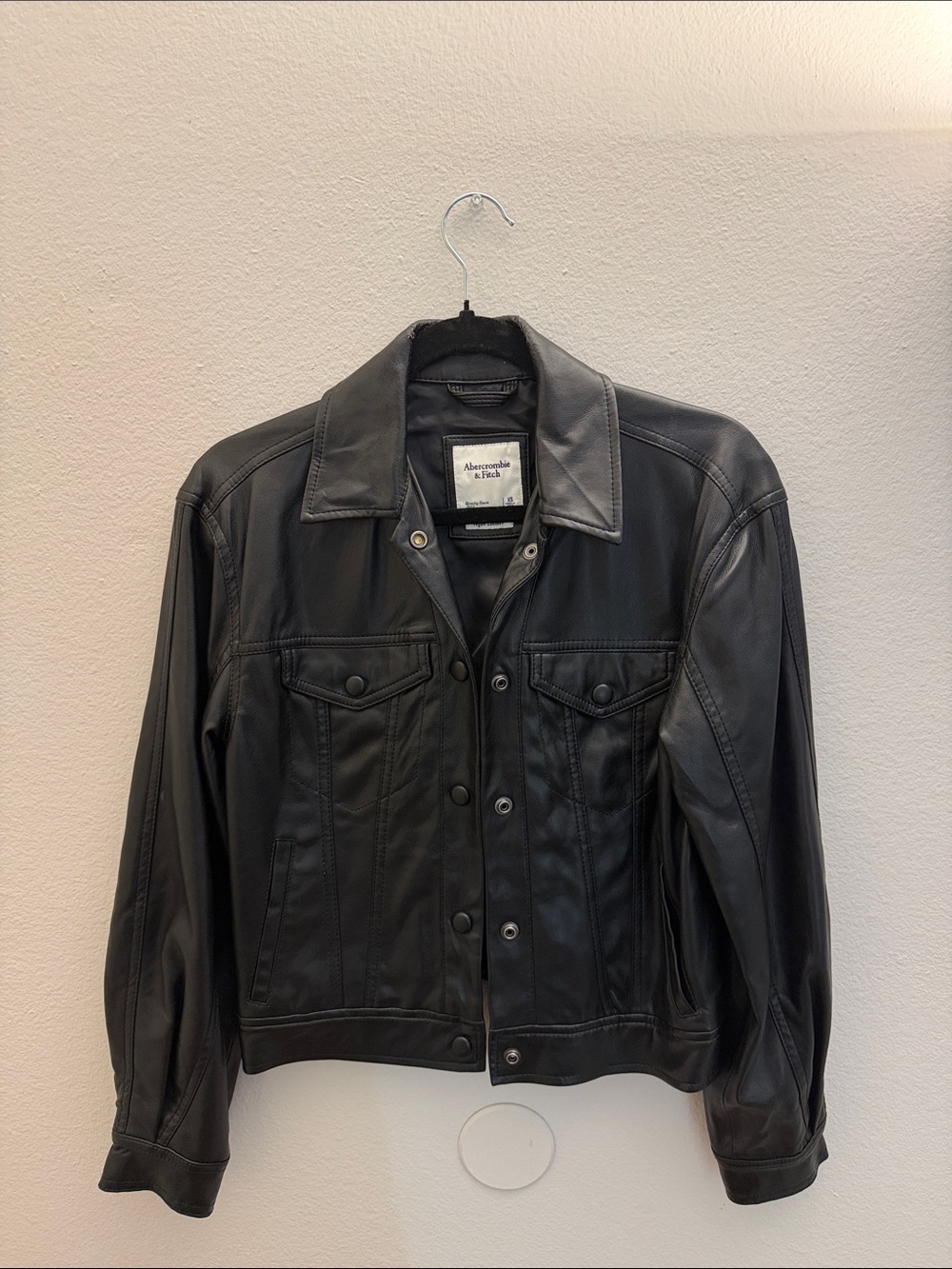 Abercrombie & Fitch Black Leather Trucker Jacket - Women's
